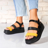 Sandale dama cu platforma Galbene din Piele Ecologica Intoarsa Clayre, 35, Galben, ABC