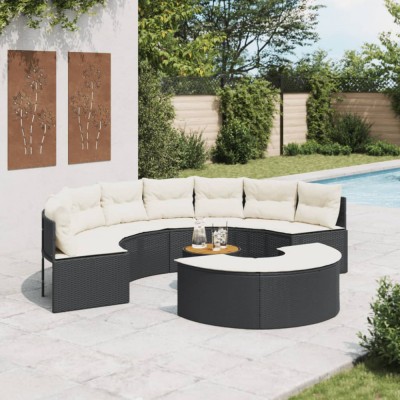 vidaXL Set canapea de grădină, 3 piese, semi-rotunde, negru, poliratan foto