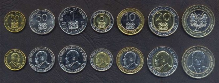 KENYA █ SET COMPLET DE MONEDE █ 50+50 Cents +1+5+10+20+40 Shillings █ UNC
