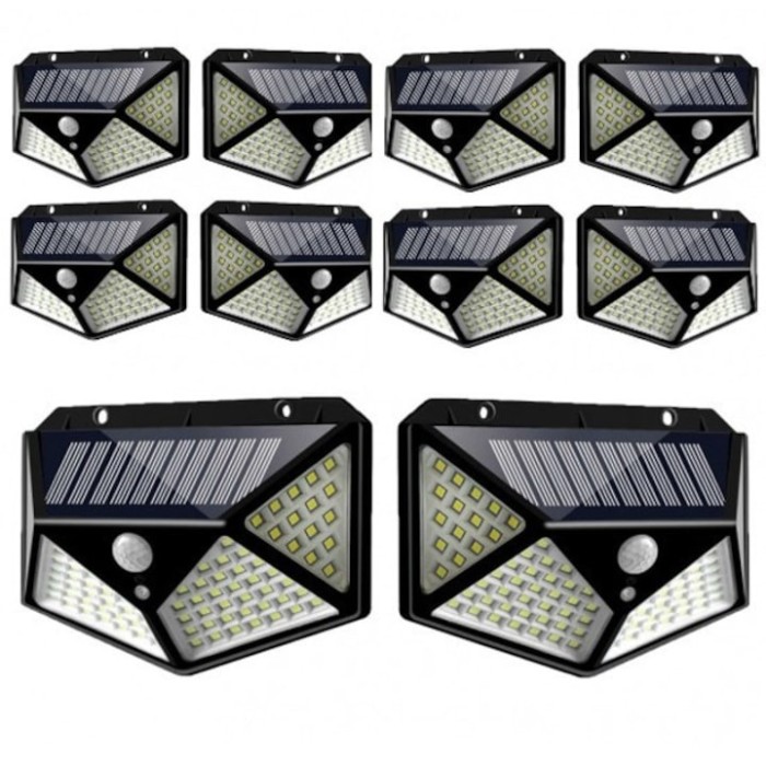 Set 10 Lampi Solare 100 LED uri, senzor de miscare, Negru