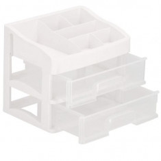 Organizator cosmetice, plastic, 3 niveluri, 2 sertare, alb, 20x16.5x23 cm, Springos GartenVIP DiyLine