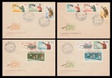 1965 Romania - 4 FDC Campionatele Europene de Tir, LP 608 &amp; LP 608a (dantelat + nedantelat)