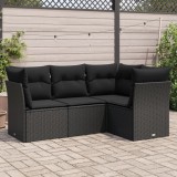 VidaXL Set mobilier de grădină cu perne, 4 piese, negru, poliratan