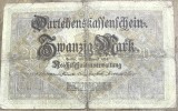 BNKSTR03DE Bancnotă Veche Germania 20 Mark 1914 (Darlehnskassenschein), Primul Război Mondial, Imperiul German, Colecție Numismatică