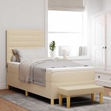 vidaXL Pat cu arcuri cu saltea cu headboard Crem 100 x 200 cm țesătură 3344203