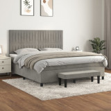 VidaXL Pat box spring cu saltea, gri deschis, 180x200 cm, catifea