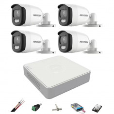 Sistem supraveghere Hikvision 4 camere 5MP 2.8mm ColorVU, lumina alba 20m, DVR 4 canale, accesorii, hard disk 1TB SafetyGuard Surveillance