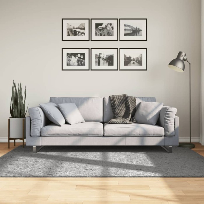 vidaXL Covor pufos &quot;PAMPLONA&quot; cu fire &icirc;nalte, gri modern, 140x200 cm