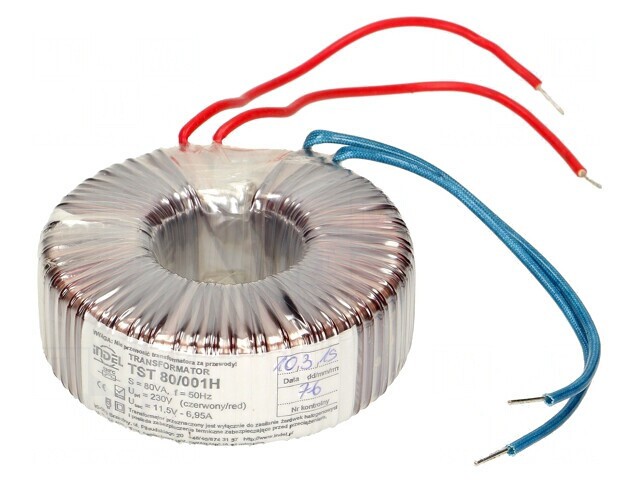 Transformator Toroidal pentru Halogene 80VA 230V 11.5V 6.96A