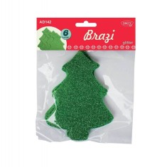 Brazi Spuma Glitter DACO, 13x10 cm, 6 Buc/Set, Verde, Accesorii Craft, Accesorii Creatie, Brazi din Spuma, Brad din Spuma, Forme Decorative din Spuma, foto