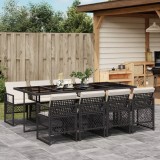VidaXL Set mobilier de grădină cu perne, 9 piese, negru, poliratan