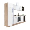 Mobilă de bucătărie Yorki 270, corp din stejar sonoma, față alb satinat, element cuptor inferior, frigider congelator superior