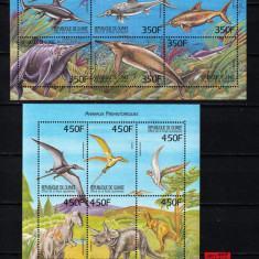 Timbre Guineea, 1999 | Animale preistorice - Dinozauri, peşti | 2 Coli MNH | aph