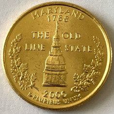 AMERICA QUARTER 1/4 DOLLAR 2000 LITERA D.(Maryland-STATUL DE LINIE VECHE) PLACAT