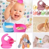 Set din silicon cu bol bavetica si lingurita pentru bebe - Diverse culori, Superbaby