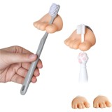 Suport periuta de dinti cu ventuza, design picior, set 2 bucati, crem