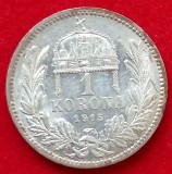 (A339) MONEDA ARGINT UNGARIA - 1 KORONA 1915, FRANZ JOSEPH, STARE FRUMOASA, LUCIU DE BATERE