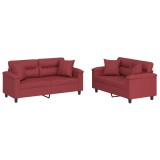 Cumpara ieftin Set de canapele cu perne, 2 piese, rosu vin, piele ecologica