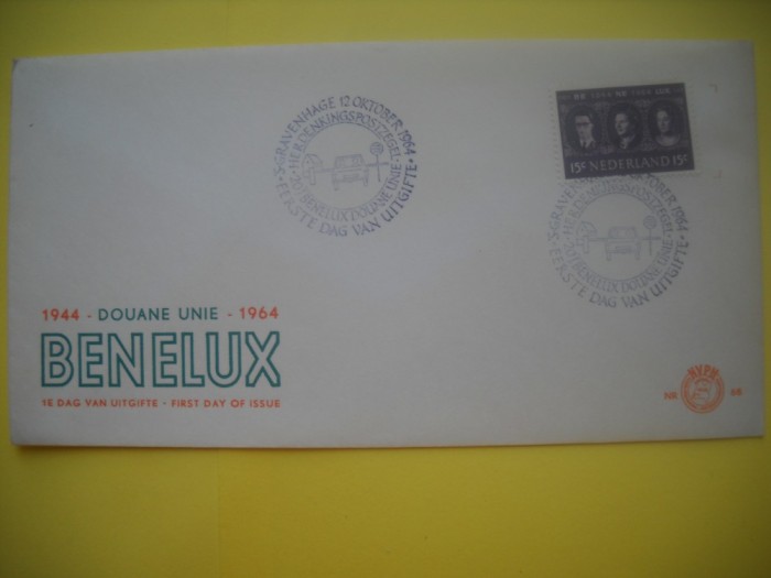 HOPCT PLIC S FDC NR 859 VAMA UNICA BENELUX 1944-1964 OLANDA -NECIRCULAT