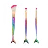 Set 3 pensule pentru machiaj flippy, in forma de sirena, electroplacate, detalii fine, maner ergonomic, peri din fibra moale, multicolor