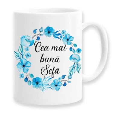 Cana alba personalizata &amp;quot;Cea mai buna sefa&amp;quot;, INOVATIX&amp;reg;. 330ml foto