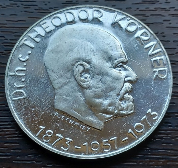 (A140) MONEDA DIN ARGINT AUSTRIA - 50 SCHILLING 1973, DR. THEODOR KORNER - PROOF