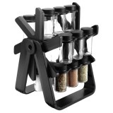 Set suport rotativ cu 18 recipiente pentru condimente, negru