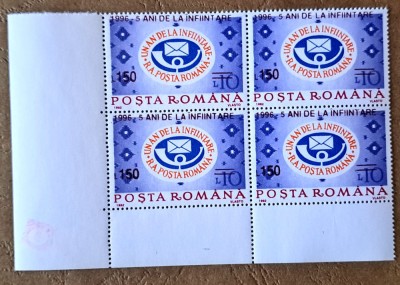 TIMBRE ROMANIA MNH LP1415/1996- 5ani R.A.P.R. (supratipar) -Bloc de 4 foto