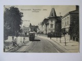 Carte poștala Sibiu:Stație tramvai,circulată 1913-1914 cu timbru mai rar