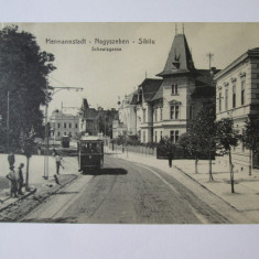 Carte poștala Sibiu:Stație tramvai,circulată 1913-1914 cu timbru mai rar