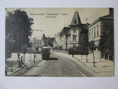 Carte poștala Sibiu:Stație tramvai,circulată 1913-1914 cu timbru mai rar foto