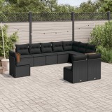 Gossi set canapele de gradina cu perne, 10 piese, negru, poliratan