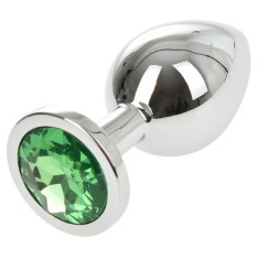 Dop Anal Metallic Buttplug, Medium, Argintiu/Verde, Passion Labs