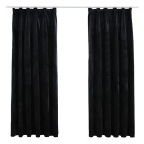 Cumpara ieftin Draperii opace cu carlige, 2 buc., negru, 140x175 cm, catifea