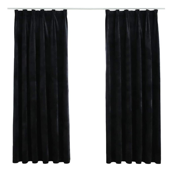 Draperii opace cu carlige, 2 buc., negru, 140x175 cm, catifea