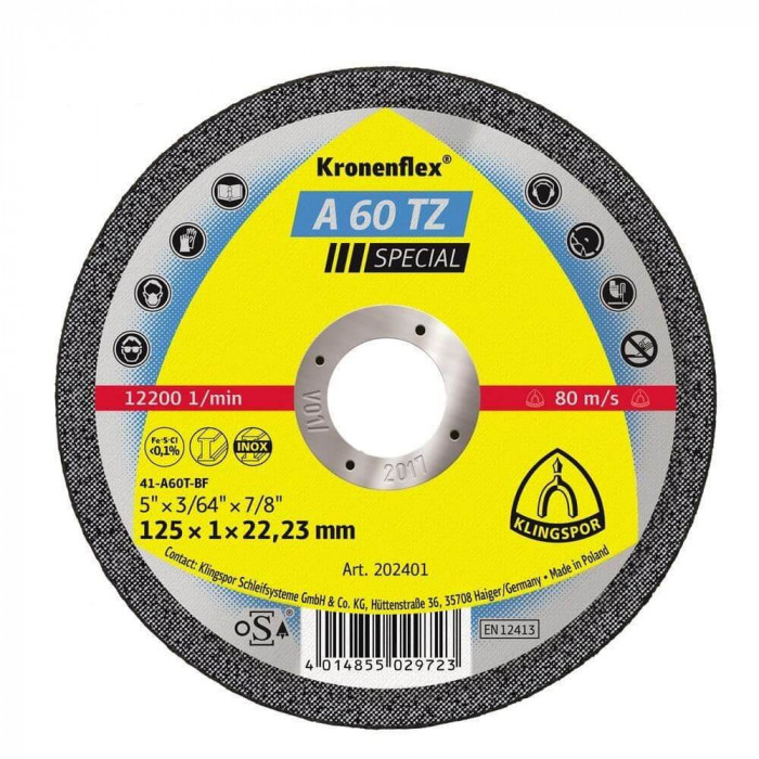 Disc Debitare Klingspor A60TZ Special, Inox, 125x1x22 mm, Disc Debitare Standard Metale Neferoase, Disc pentru Polizorul Unghiular, Disc pentru Flex,