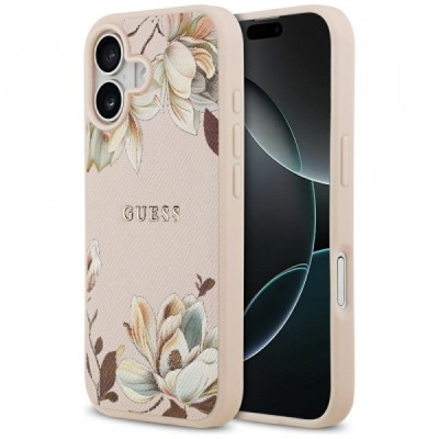 Husa MagSafe pentru Apple iPhone 17, Guess, Grained Flowers, Roz foto