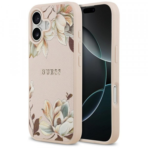 Husa MagSafe pentru Apple iPhone 17, Guess, Grained Flowers, Roz