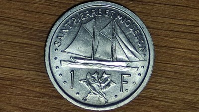 Saint Pierre &amp;amp; Miquelon -moneda exotica rara- 1 franc 1948 UNC - senzationala ! foto