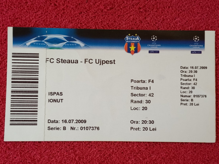 Bilet meci fotbal STEAUA BUCURESTI - FC UJPEST (Champions League 16.07.2009)