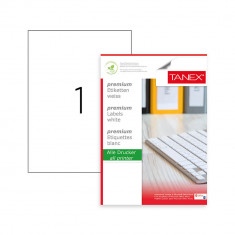 Etichete Autoadezive A4 Tanex, 1/Coala, Colturi Drepte, 100 Coli/Top, 210x297 mm, Etichete Adezive, Etichete A4, Etichete Autoadezive in Coala, Hartie