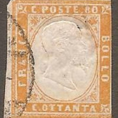 Italy Sardinia 1855 Definitives, King Viktor Emanuel II, 80c yellow, used AM.235