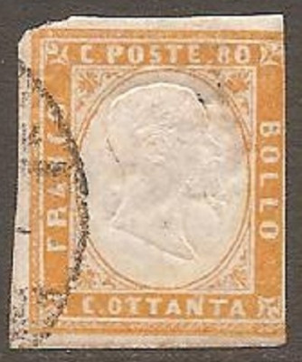 Italy Sardinia 1855 Definitives, King Viktor Emanuel II, 80c yellow, used AM.235 foto