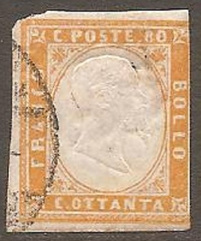 Italy Sardinia 1855 Definitives, King Viktor Emanuel II, 80c yellow, used AM.235
