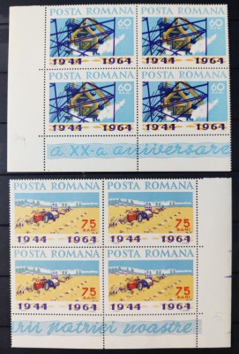 1964 - a XX Aniversare a Eliberarii Patriei - bloc de 4 MNH** colt coala LP 587 foto