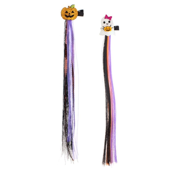 Set Clame Păr Halloween, 2 Bucăți, Dovleac și Fantomă, Multicolor, 40cm