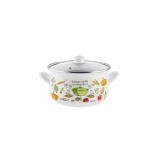 Oala cu capac din sticla, din inox, emailata, alba , 20cm-4.2l, FLORINA
