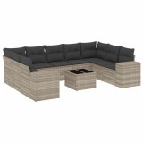 Cumpara ieftin Set canapele de gradina cu perne 10 piese gri deschis poliratan