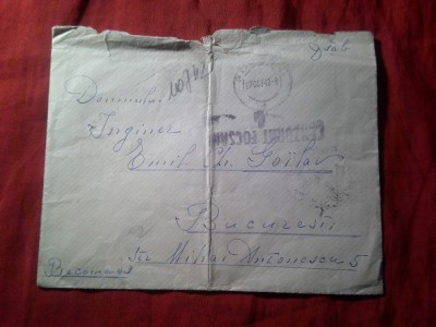 Plic circulat 1942 Focsani - Bucuresti catre Ing. Emil Grigore Goilav , Recomandat , Cenzura Focsani foto