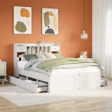 VidaXL Pat cu bibliotecă fără saltea, alb, 160x200 cm, lemn masiv pin